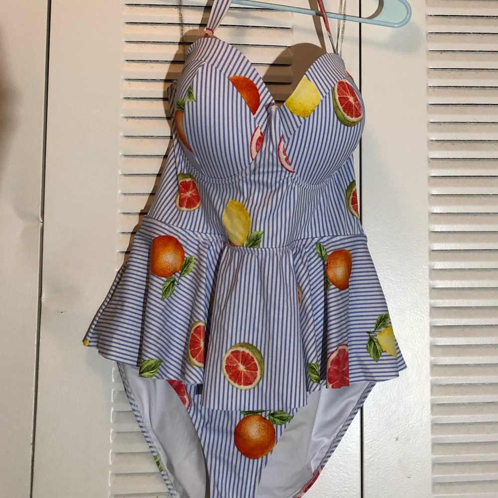 NEVER WORN ONE PIECE SWIMSUIT WITH PEPLUM TOP